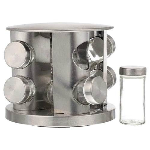8Pcs Clear Glass Spice Jar Set with 360 Degree Rotating Base Kitchen Condiment Container (BPA Free, No FDA) - 1