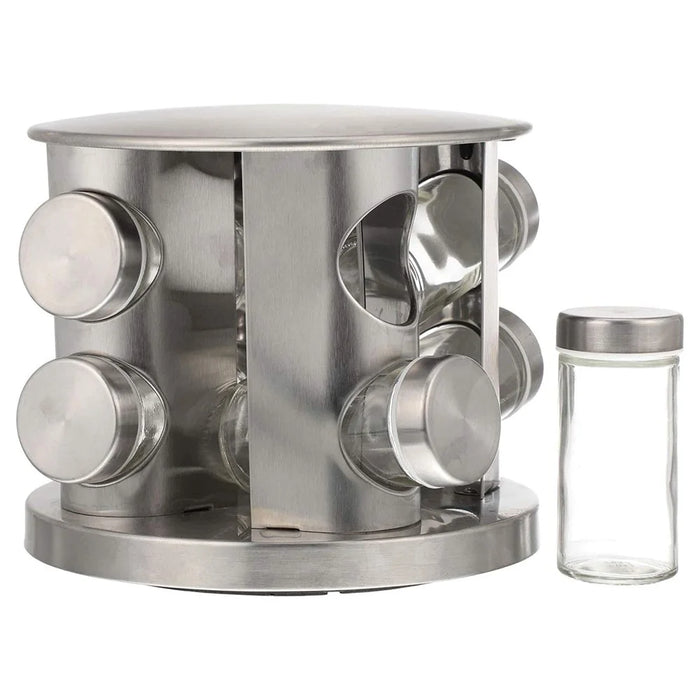 8Pcs Clear Glass Spice Jar Set with 360 Degree Rotating Base Kitchen Condiment Container (BPA Free, No FDA) - 1