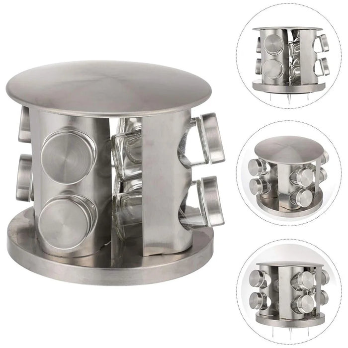 8Pcs Clear Glass Spice Jar Set with 360 Degree Rotating Base Kitchen Condiment Container (BPA Free, No FDA) - 2