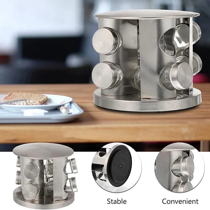 8Pcs Clear Glass Spice Jar Set with 360 Degree Rotating Base Kitchen Condiment Container (BPA Free, No FDA) - 3