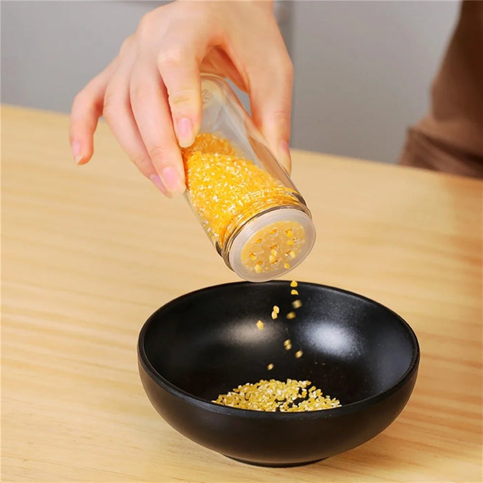 8Pcs Clear Glass Spice Jar Set with 360 Degree Rotating Base Kitchen Condiment Container (BPA Free, No FDA) - 7