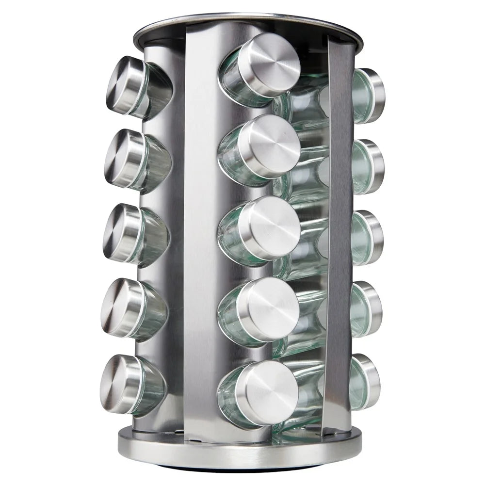 20Pcs Clear Glass Spice Jar Set with 360 Degree Rotating Base Kitchen Condiment Container (BPA Free, No FDA) - 1
