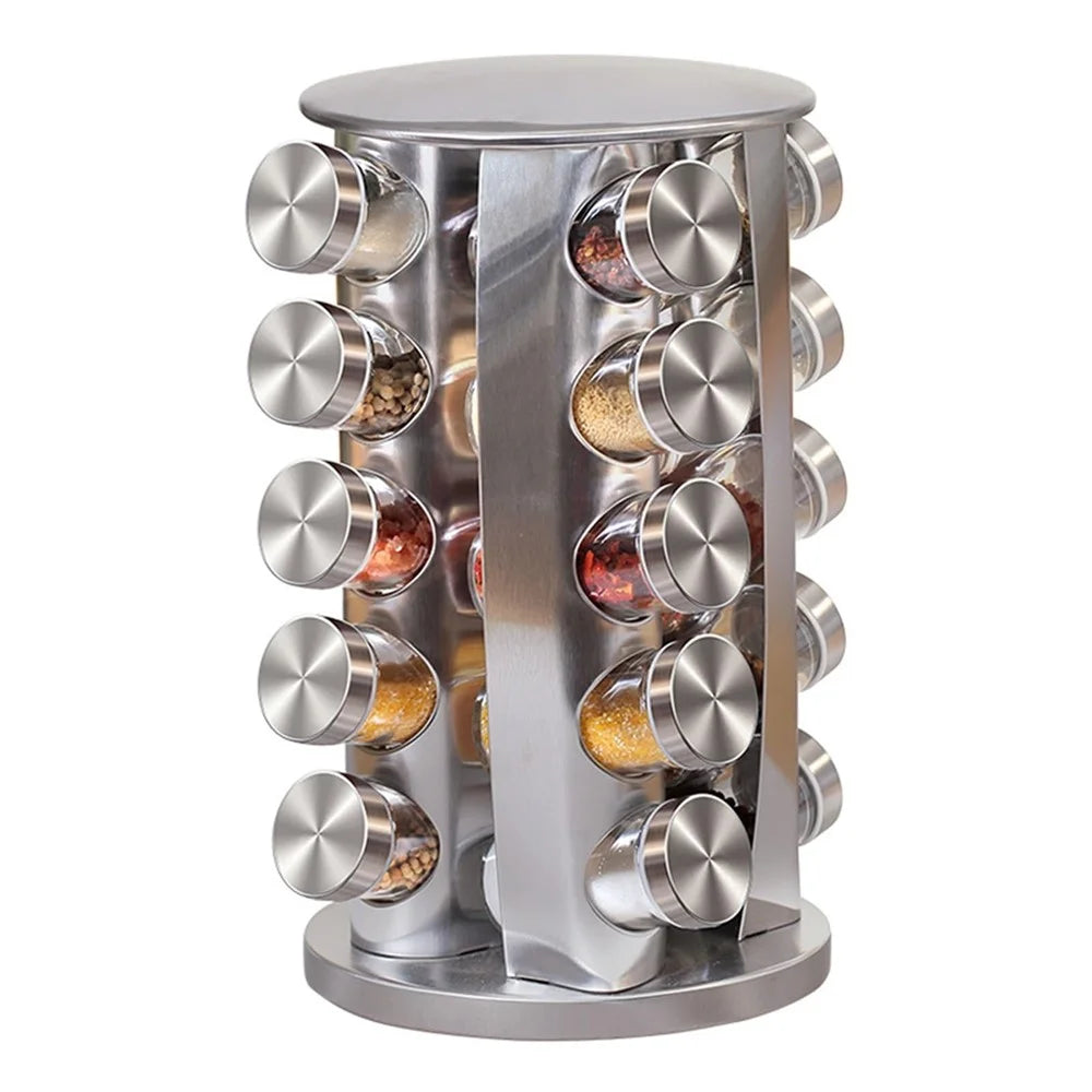 20Pcs Clear Glass Spice Jar Set with 360 Degree Rotating Base Kitchen Condiment Container (BPA Free, No FDA) - 2