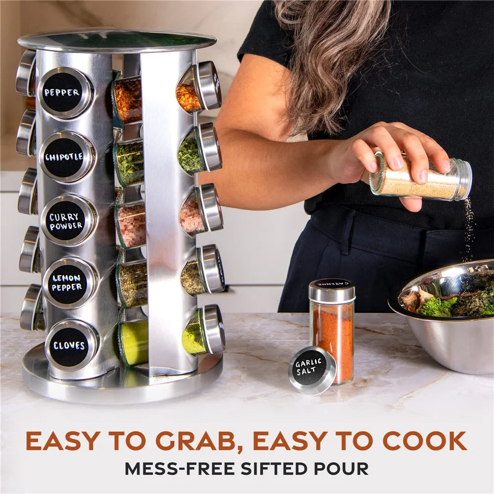 20Pcs Clear Glass Spice Jar Set with 360 Degree Rotating Base Kitchen Condiment Container (BPA Free, No FDA) - 3