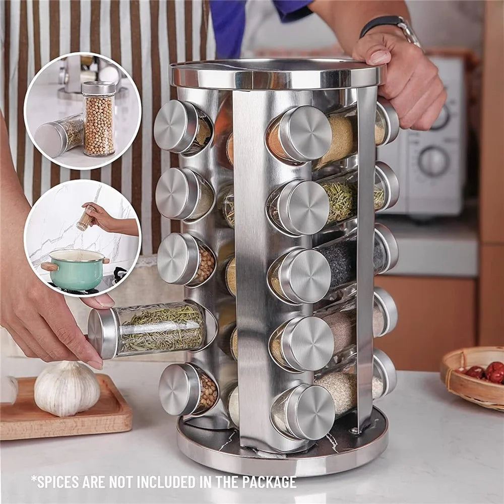 20Pcs Clear Glass Spice Jar Set with 360 Degree Rotating Base Kitchen Condiment Container (BPA Free, No FDA) - 4