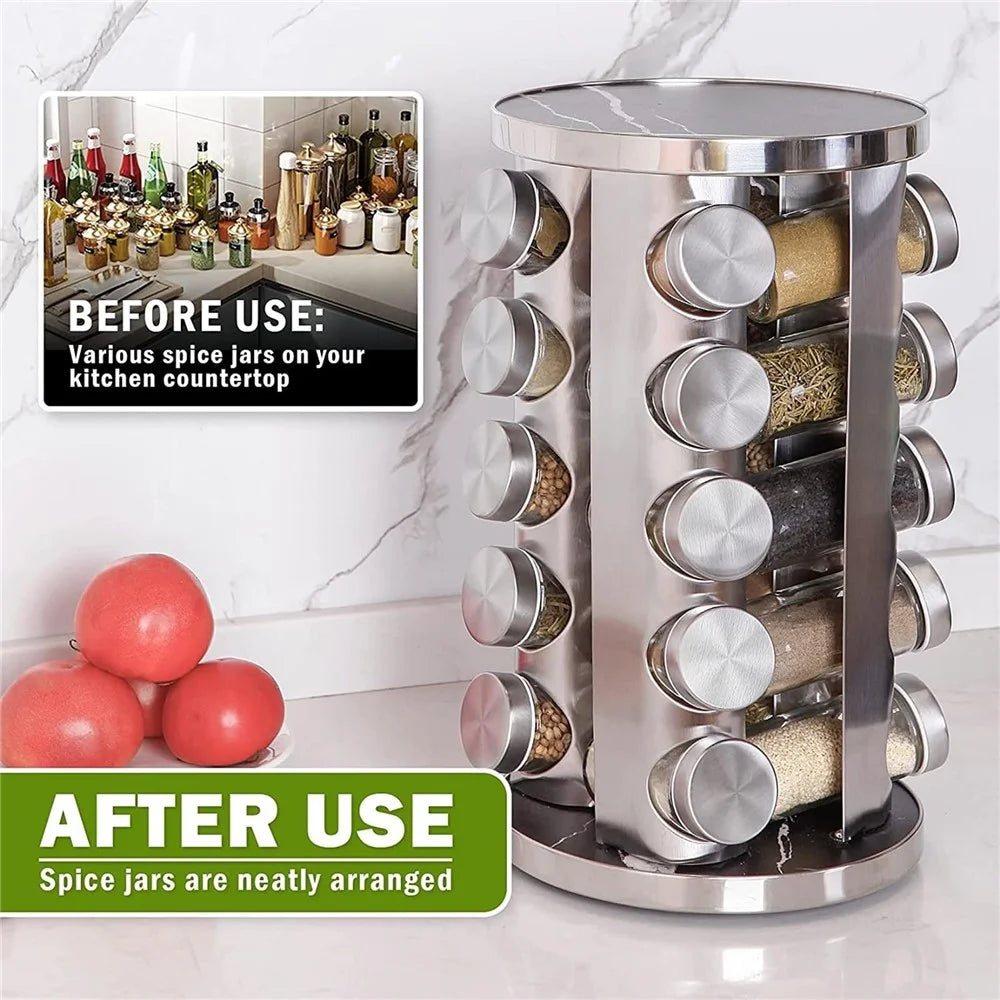 20Pcs Clear Glass Spice Jar Set with 360 Degree Rotating Base Kitchen Condiment Container (BPA Free, No FDA) - 5