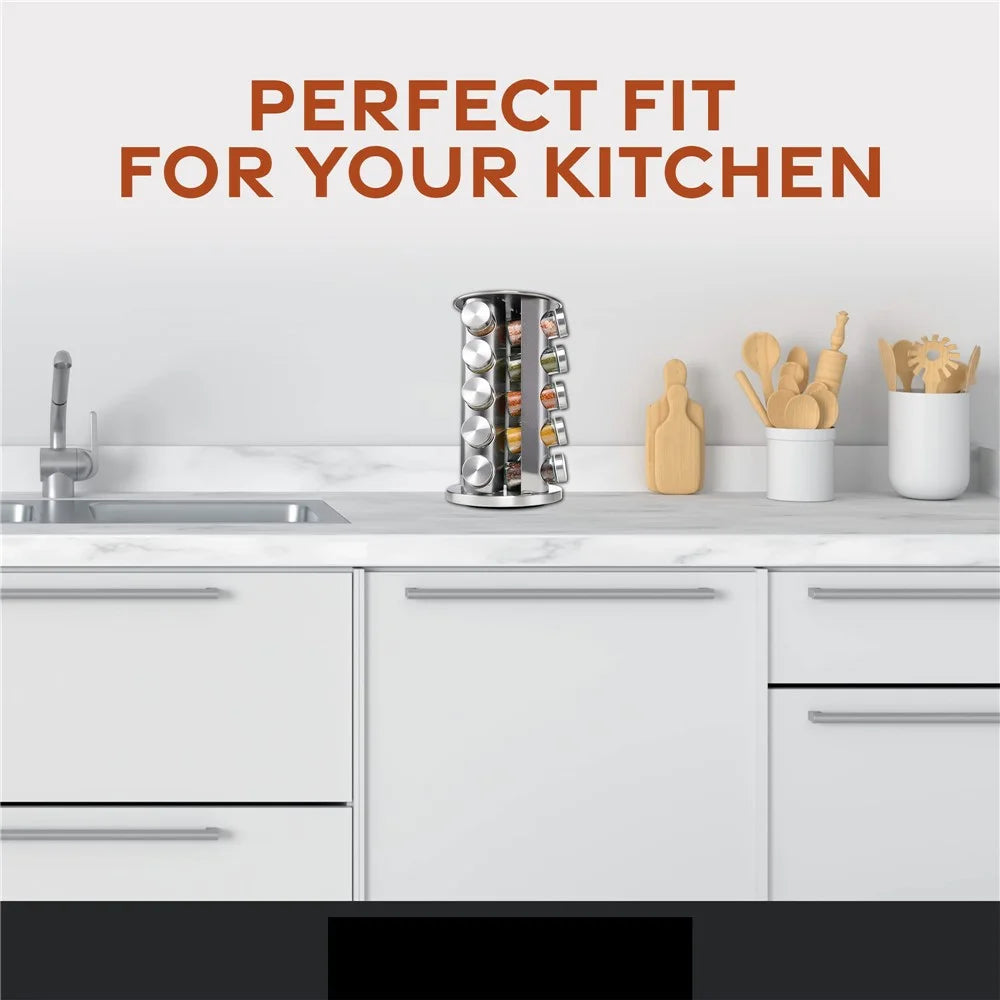 20Pcs Clear Glass Spice Jar Set with 360 Degree Rotating Base Kitchen Condiment Container (BPA Free, No FDA) - 7