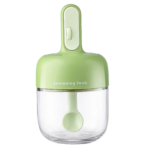 Kitchen Seasoning Container with Integrated Spoon Moisture Proof Glass Sealed Spice Jar (BPA Free, No FDA) - Green - 1
