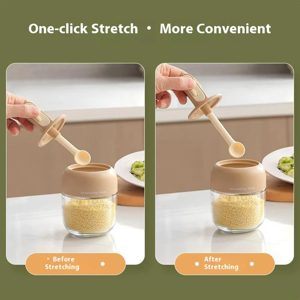Kitchen Seasoning Container with Integrated Spoon Moisture Proof Glass Sealed Spice Jar (BPA Free, No FDA) - Green - 3