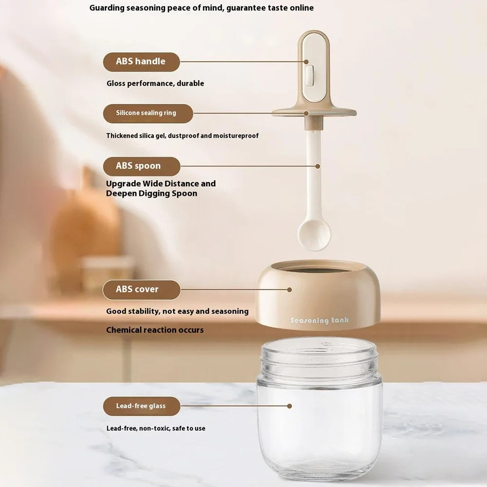 Kitchen Seasoning Container with Integrated Spoon Moisture Proof Glass Sealed Spice Jar (BPA Free, No FDA) - Green - 4