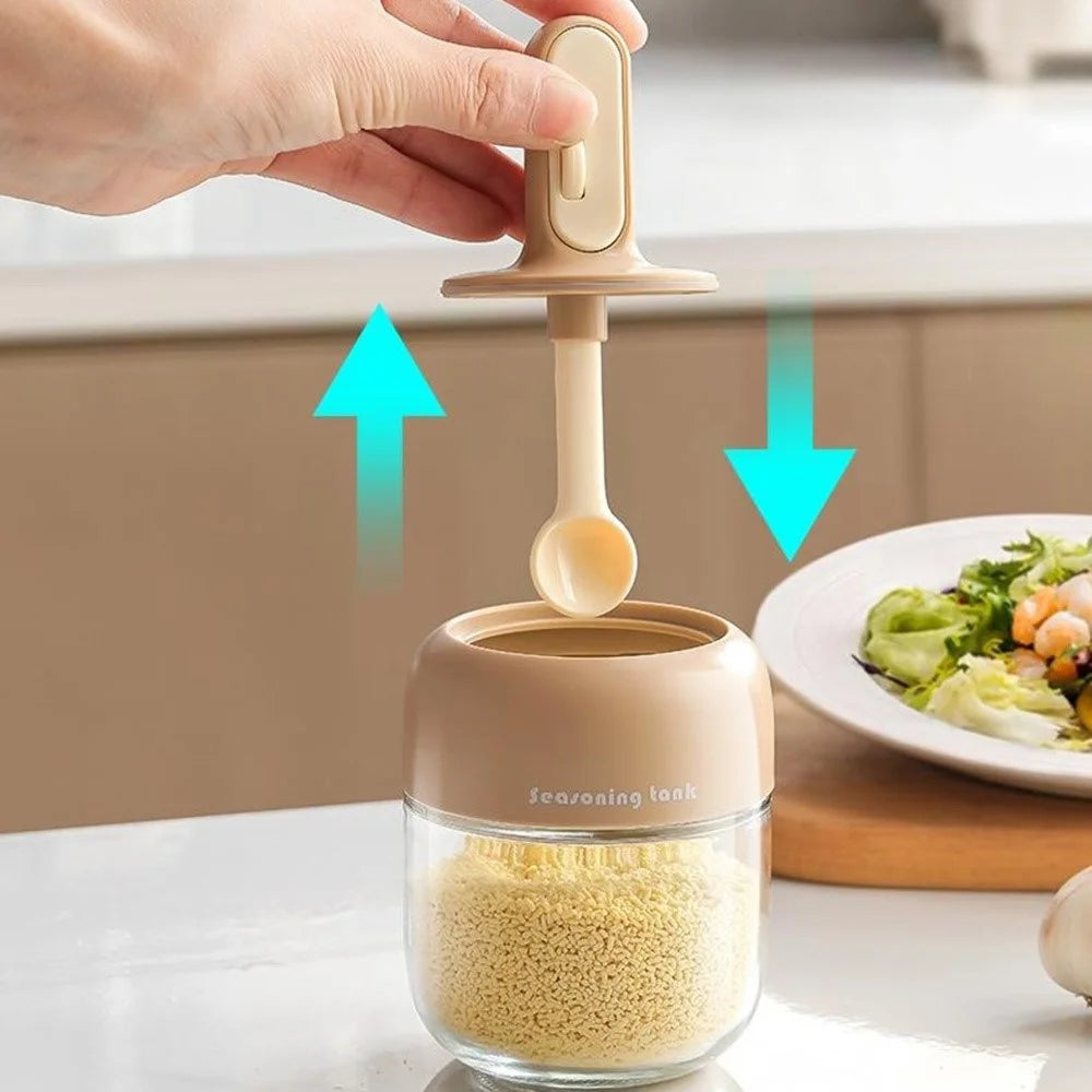 Kitchen Seasoning Container with Integrated Spoon Moisture Proof Glass Sealed Spice Jar (BPA Free, No FDA) - Green - 5