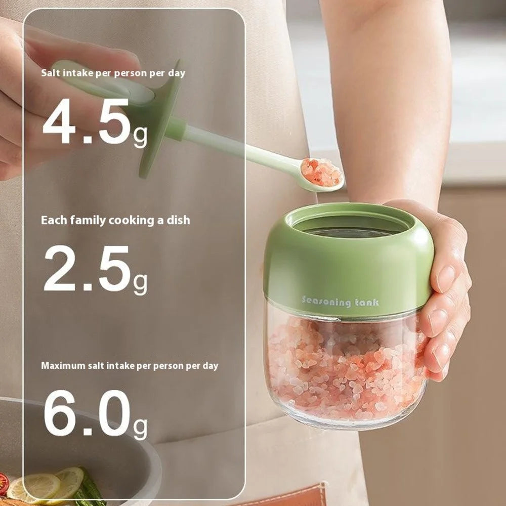 Kitchen Seasoning Container with Integrated Spoon Moisture Proof Glass Sealed Spice Jar (BPA Free, No FDA) - Green - 6