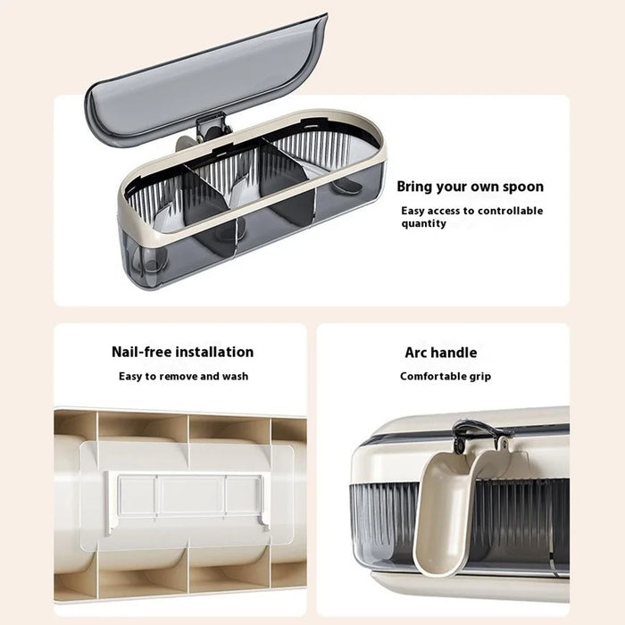Spice Rack Wall Mounted No Drill Kitchen Organizer Multi-Functional Seasoning Container Set with Sealed Lids - Beige - 3