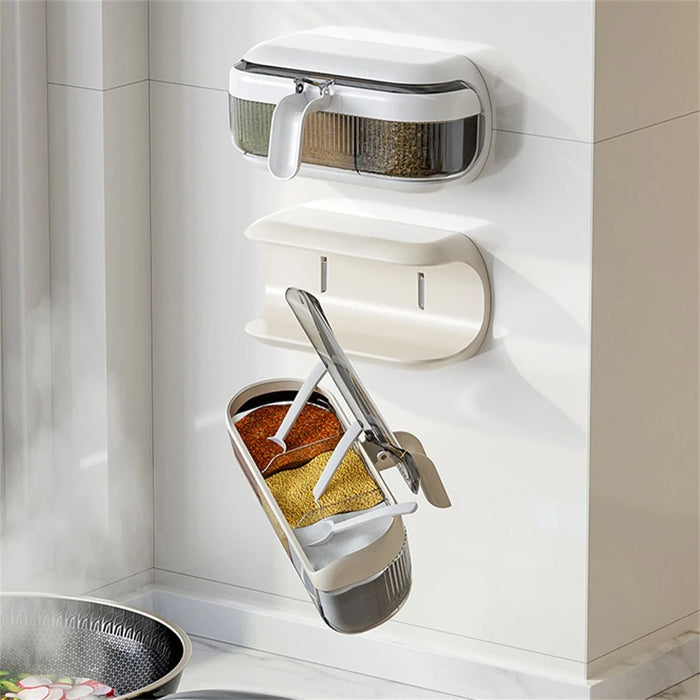 Spice Rack Wall Mounted No Drill Kitchen Organizer Multi-Functional Seasoning Container Set with Sealed Lids - Beige - 4