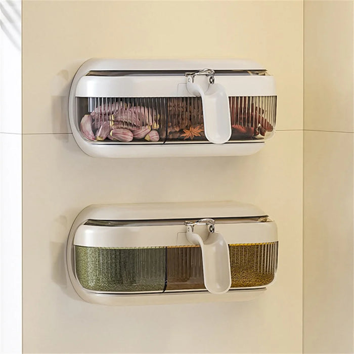 Spice Rack Wall Mounted No Drill Kitchen Organizer Multi-Functional Seasoning Container Set with Sealed Lids - Beige - 5