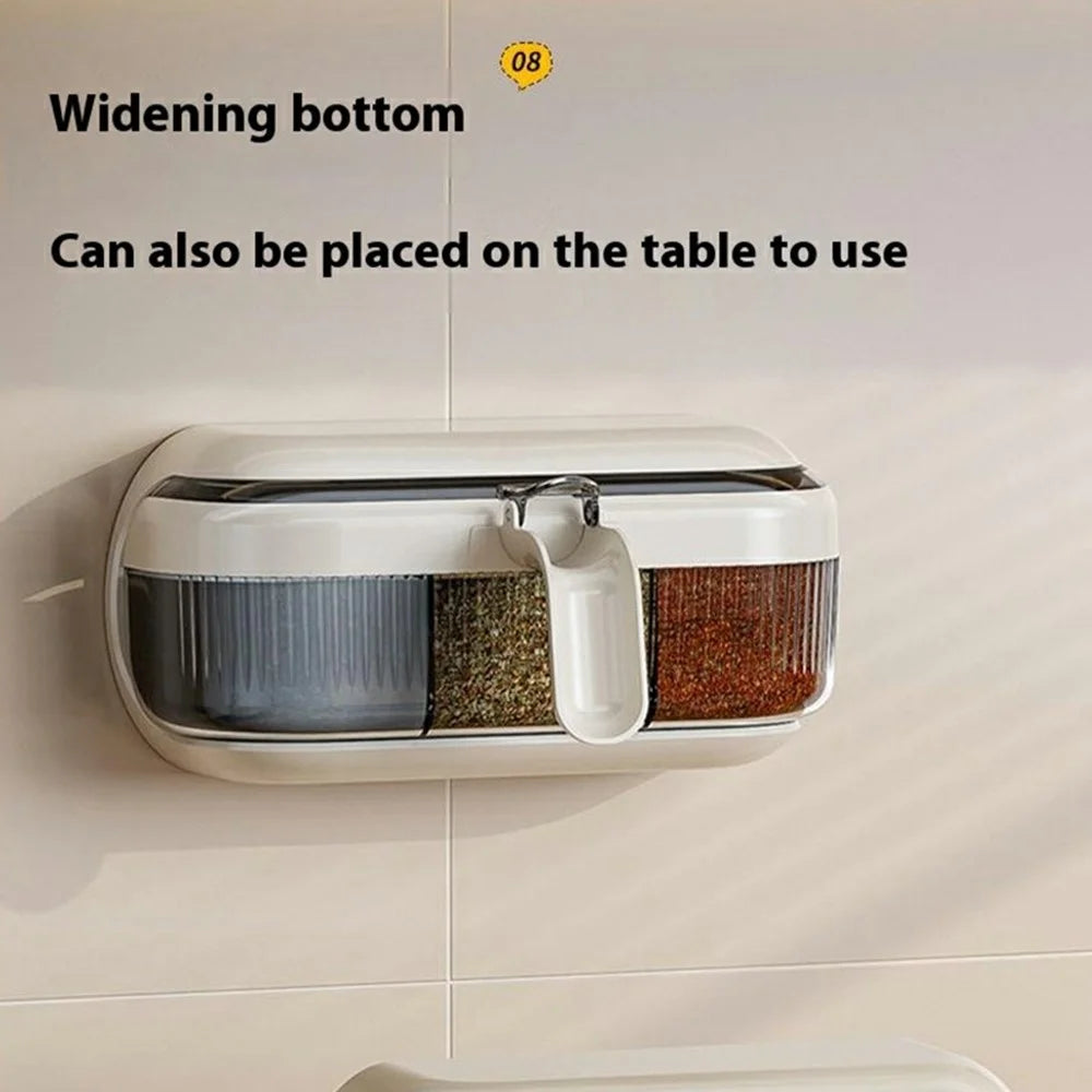 Wall Mounted Spice Rack Organizer No Drill Kitchen Seasoning Container 3 Compartments Multi-Function Storage Box - Beige - 4