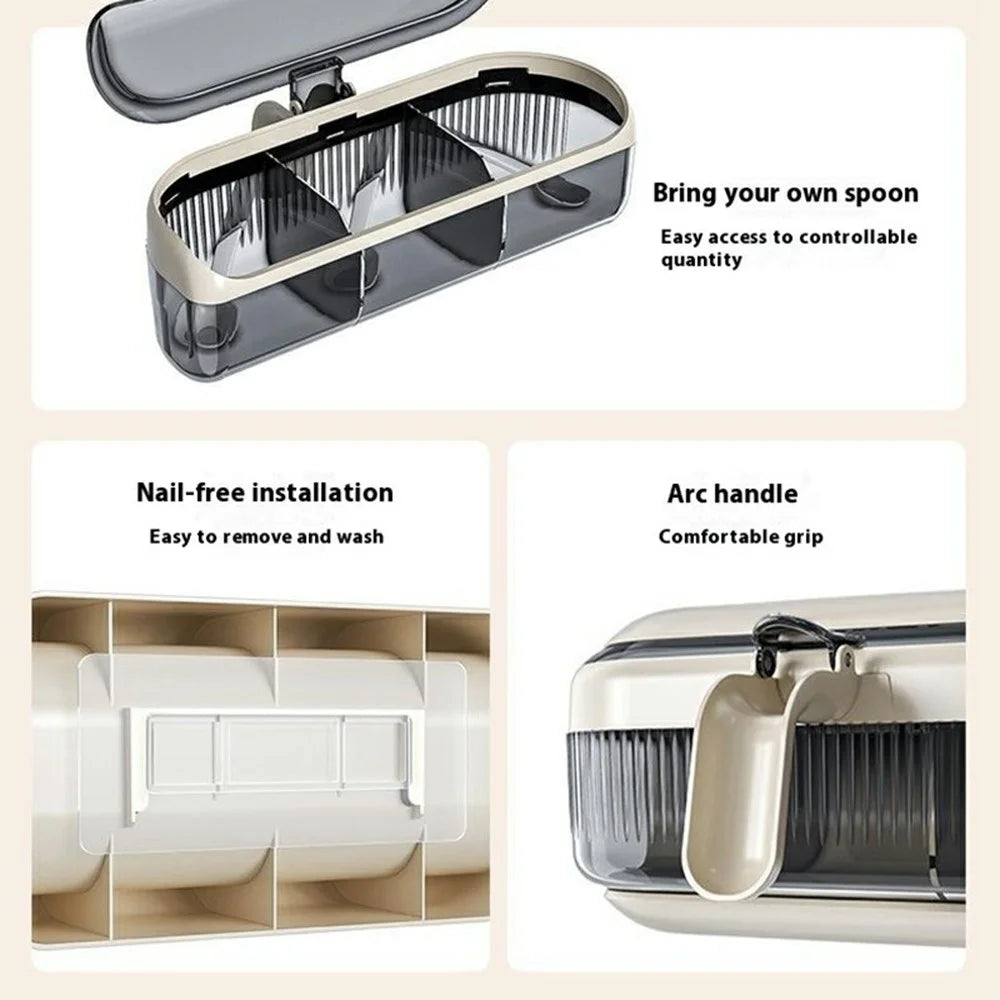 Wall Mounted Spice Rack Organizer No Drill Kitchen Seasoning Container 3 Compartments Multi-Function Storage Box - Beige - 5
