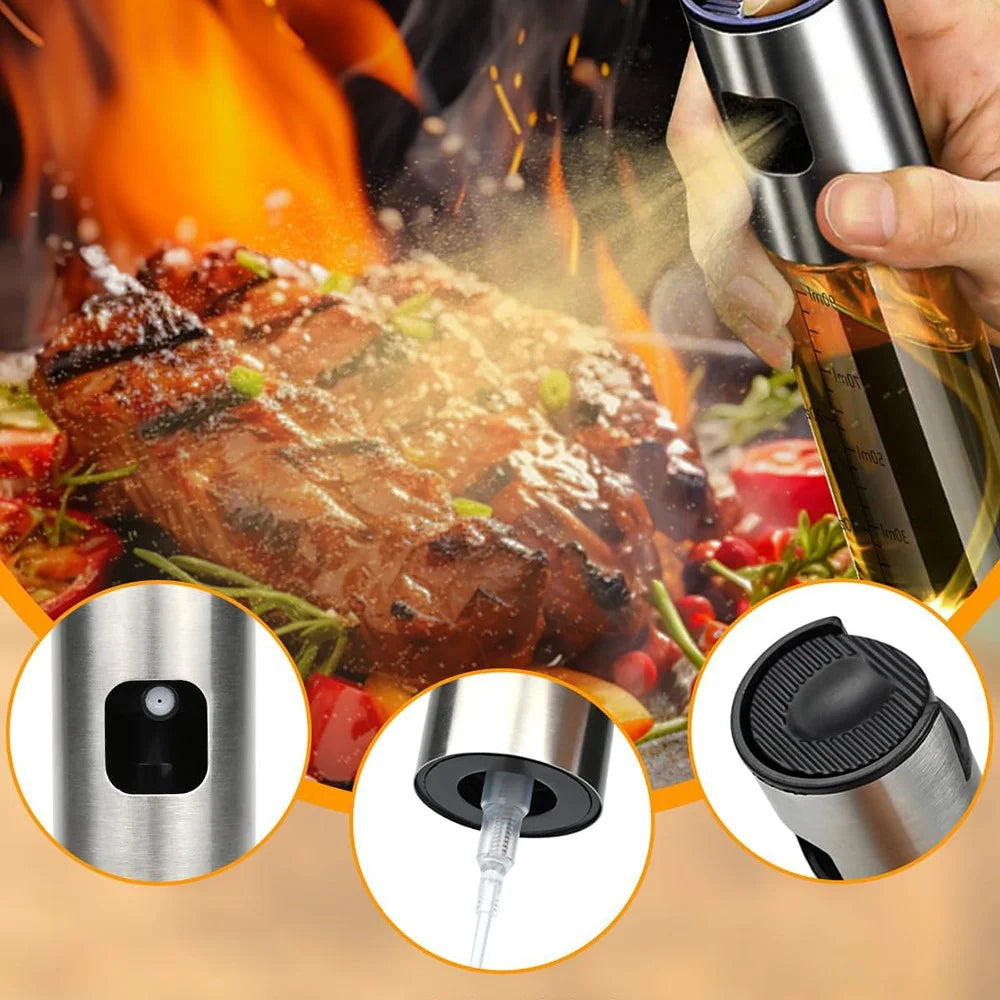 100ml 304 Stainless Steel Glass Oil Spray Bottle Kitchen Cooking Sprayer for Olive Oil Vinegar Soy Sauce (BPA Free, No FDA) - 5