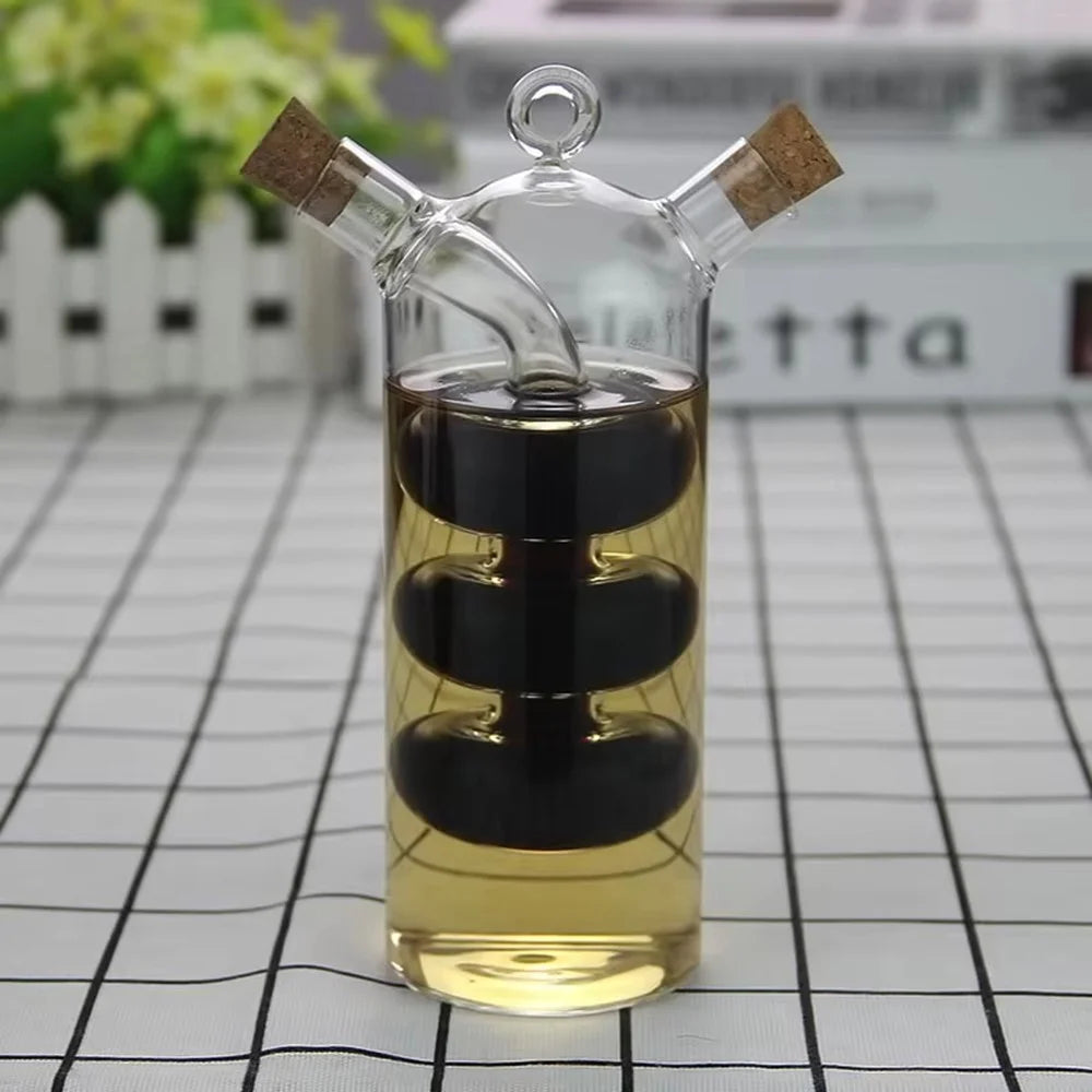 2 In 1 Oil and Vinegar Dispenser Bottle Transparent Glass Oil Bottle for Kitchen Cooking (BPA Free, No FDA) - 3