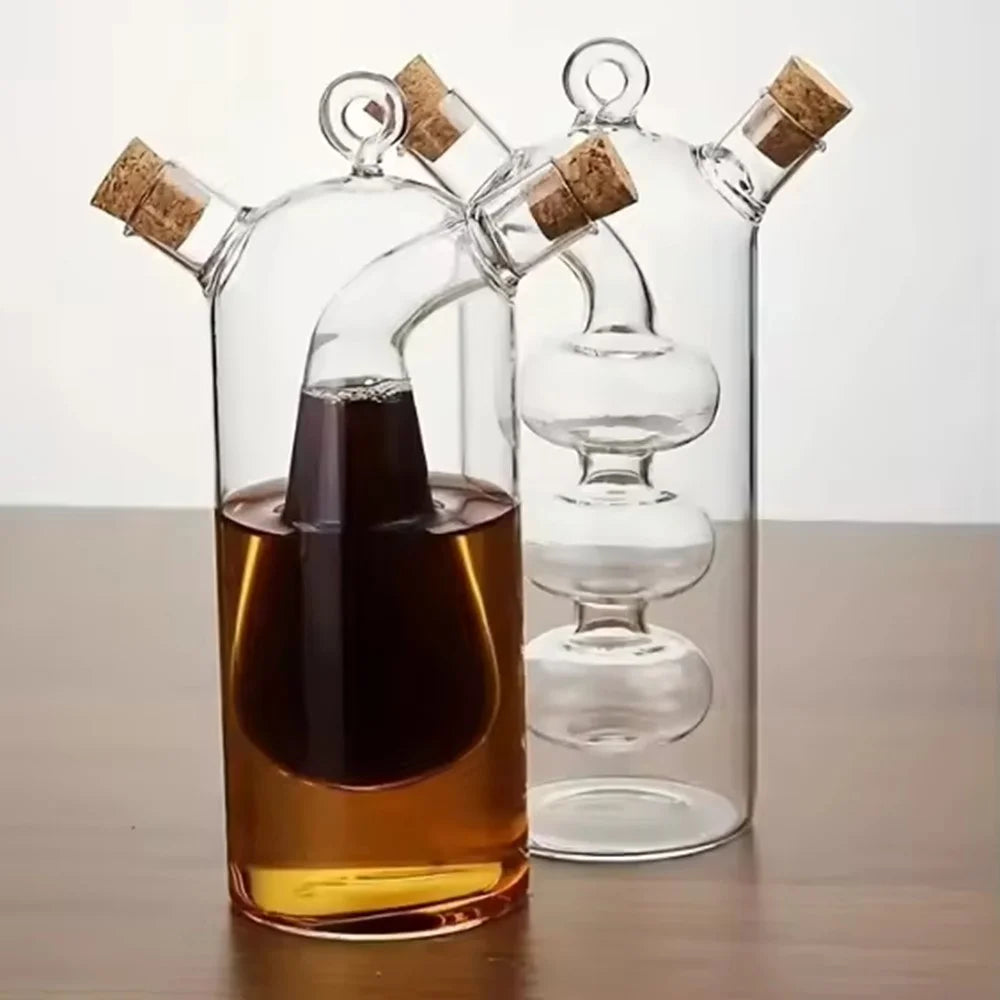 2 In 1 Oil and Vinegar Dispenser Bottle Transparent Glass Oil Bottle for Kitchen Cooking (BPA Free, No FDA) - 4