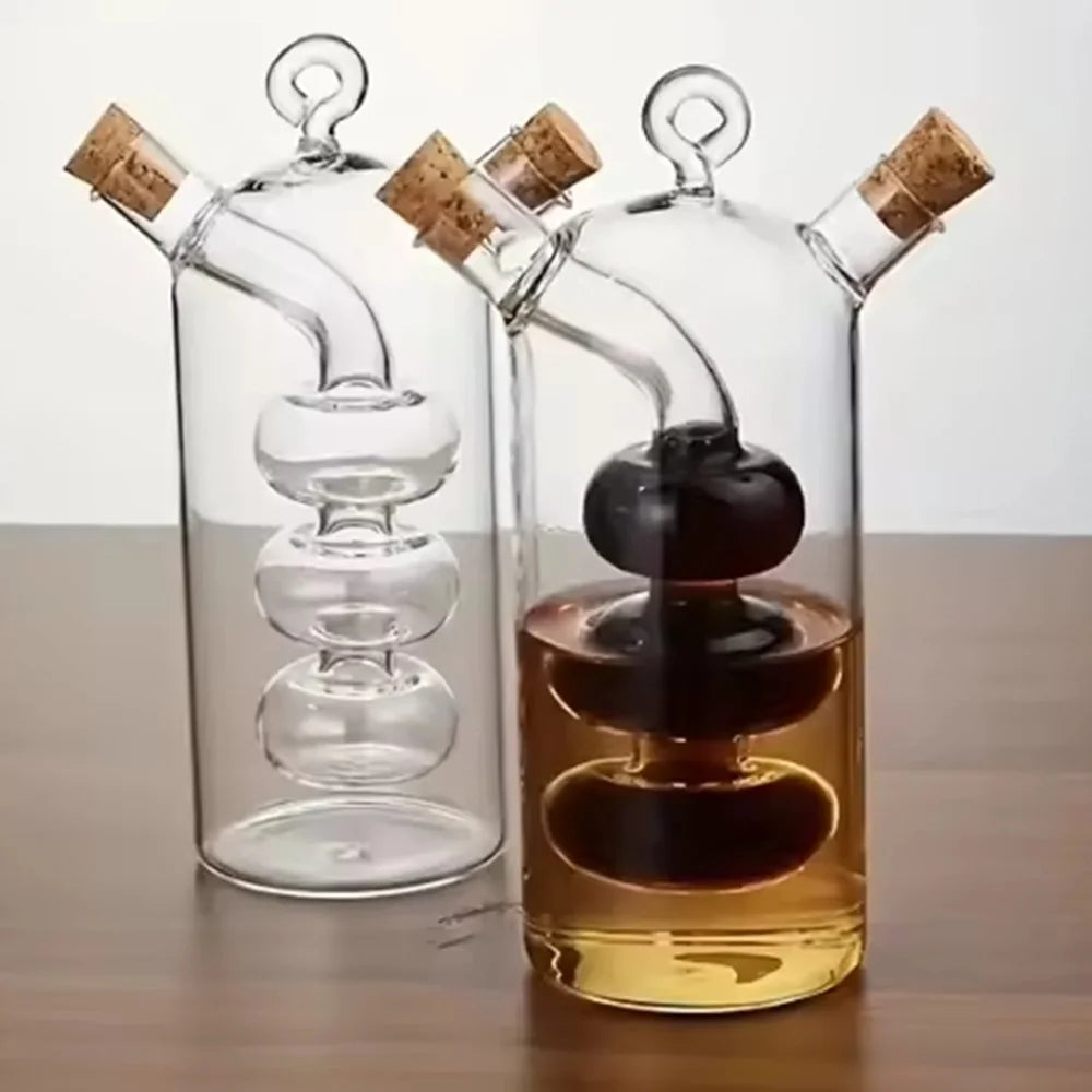 2 In 1 Oil and Vinegar Dispenser Bottle Transparent Glass Oil Bottle for Kitchen Cooking (BPA Free, No FDA) - 5
