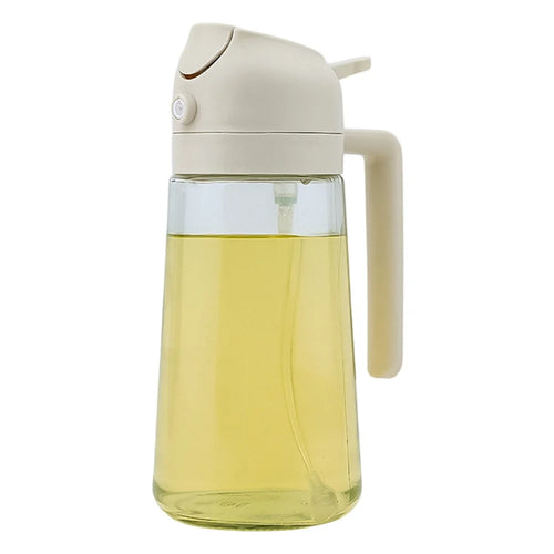 600ml 2 in 1 Heat Resistant Glass Oil Sprayer Leak Proof Press Type Oil Dispenser Bottle for Kitchen (BPA Free, No FDA) - Beige - 1