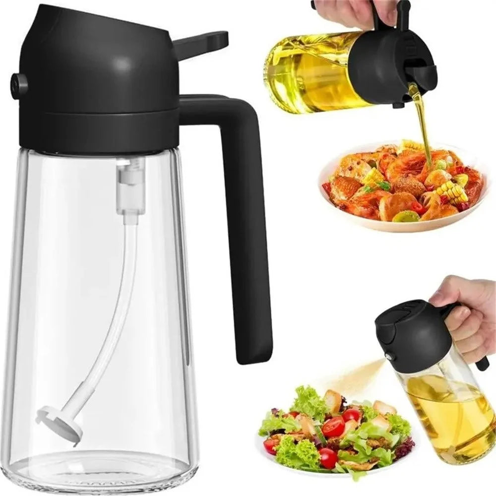 600ml 2 in 1 Heat Resistant Glass Oil Sprayer Leak Proof Press Type Oil Dispenser Bottle for Kitchen (BPA Free, No FDA) - Beige - 2