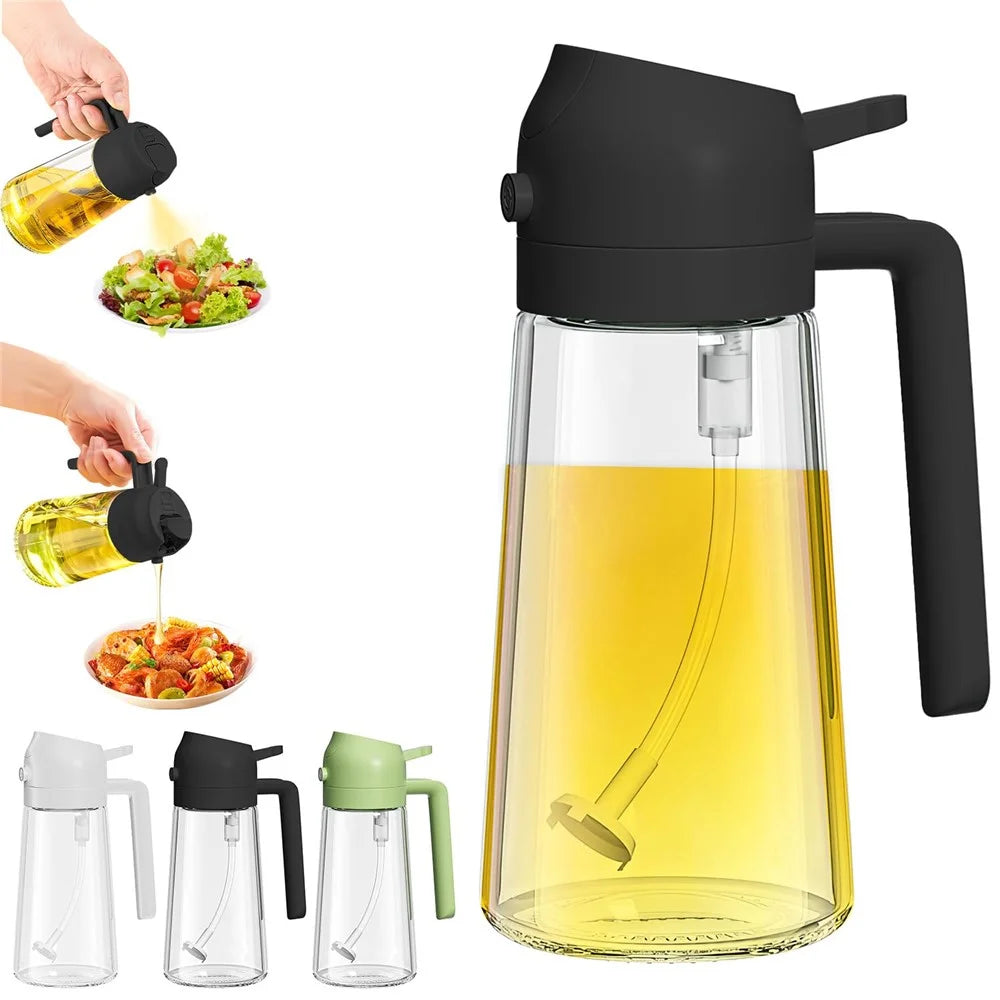 600ml 2 in 1 Heat Resistant Glass Oil Sprayer Leak Proof Press Type Oil Dispenser Bottle for Kitchen (BPA Free, No FDA) - Beige - 3