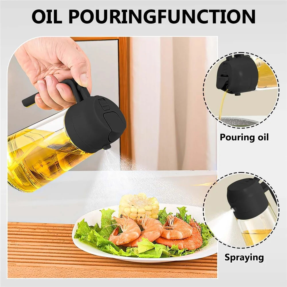 600ml 2 in 1 Heat Resistant Glass Oil Sprayer Leak Proof Press Type Oil Dispenser Bottle for Kitchen (BPA Free, No FDA) - Beige - 4