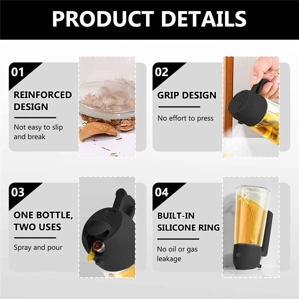 600ml 2 in 1 Heat Resistant Glass Oil Sprayer Leak Proof Press Type Oil Dispenser Bottle for Kitchen (BPA Free, No FDA) - Beige - 5