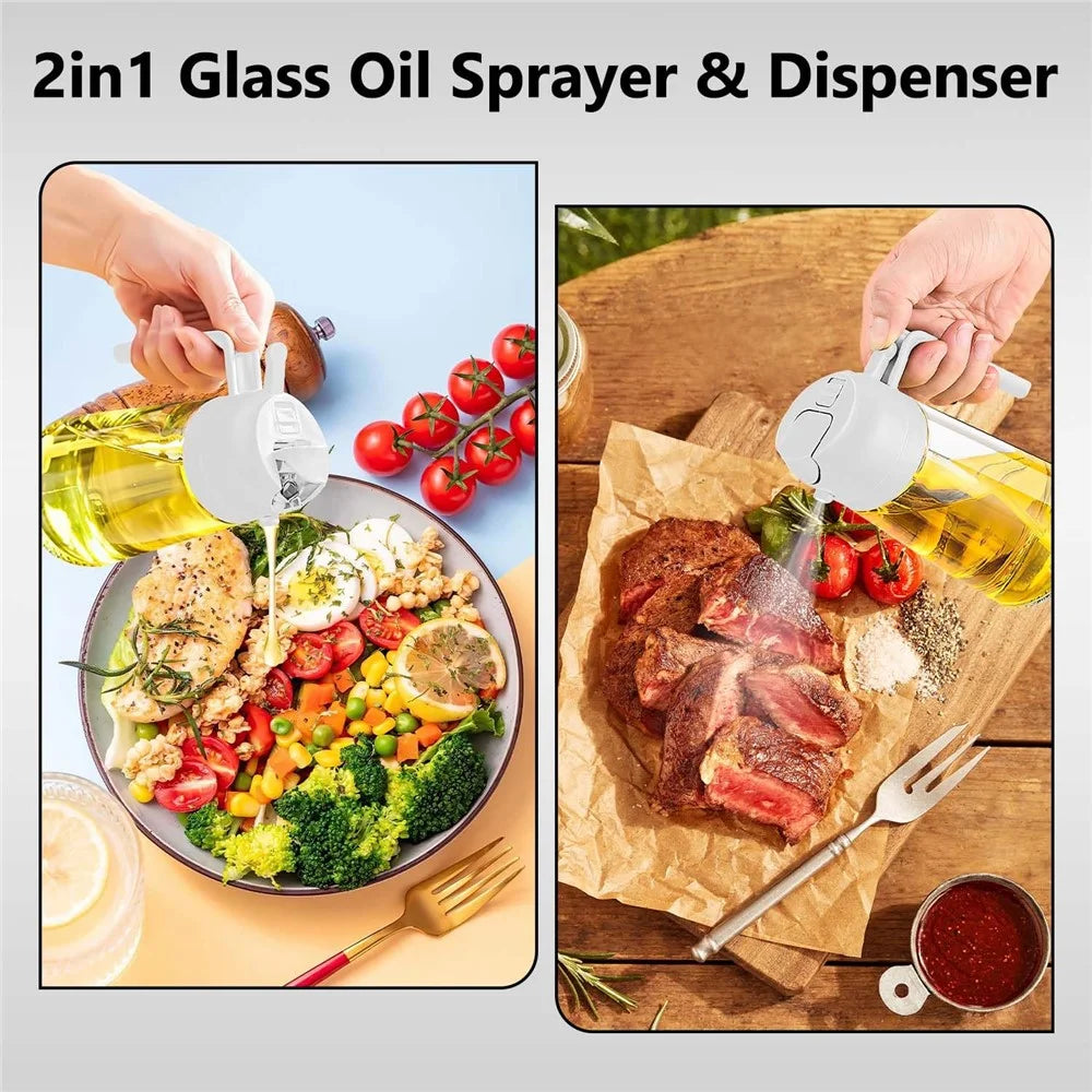 600ml 2 in 1 Heat Resistant Glass Oil Sprayer Leak Proof Press Type Oil Dispenser Bottle for Kitchen (BPA Free, No FDA) - Beige - 7