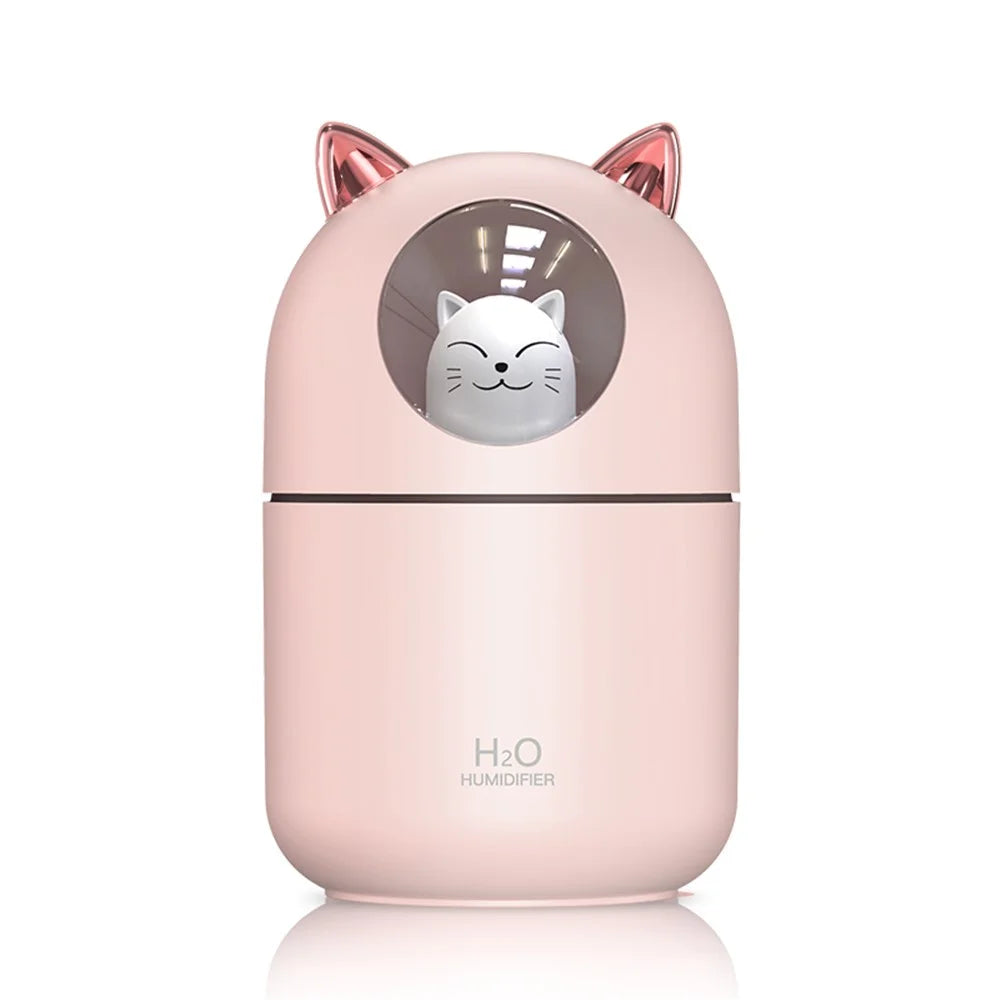 Cute Cat Decor Colorful Night Light Mini Humidifier - Pink - 1