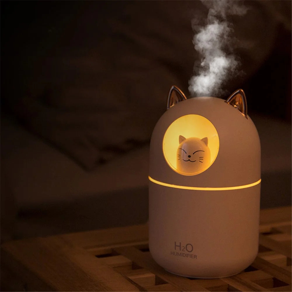 Cute Cat Decor Colorful Night Light Mini Humidifier - Pink - 2