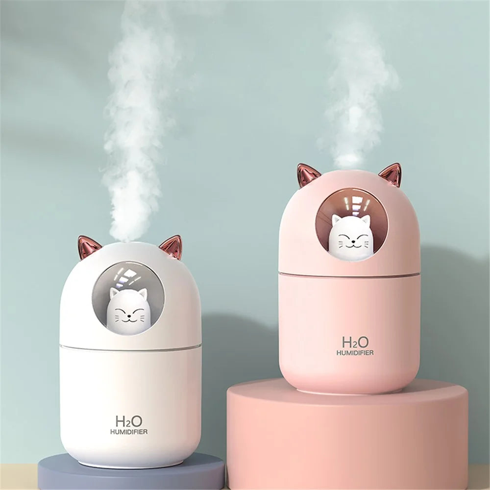 Cute Cat Decor Colorful Night Light Mini Humidifier - Pink - 3