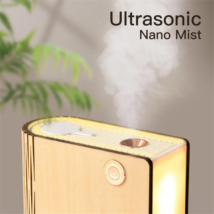 EH0013 Book Shape Wooden USB Humidifier Home Mute Mist Diffuser Night Light - White Maple Wood - 4