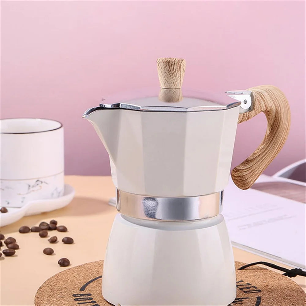 150ml Italian Mocha Espresso Percolator Pot Home Stovetop Coffee Maker Aluminum Moka Pot Kitchen Coffee Making Tool for Three People (No FDA, BPA-free) - White - 2
