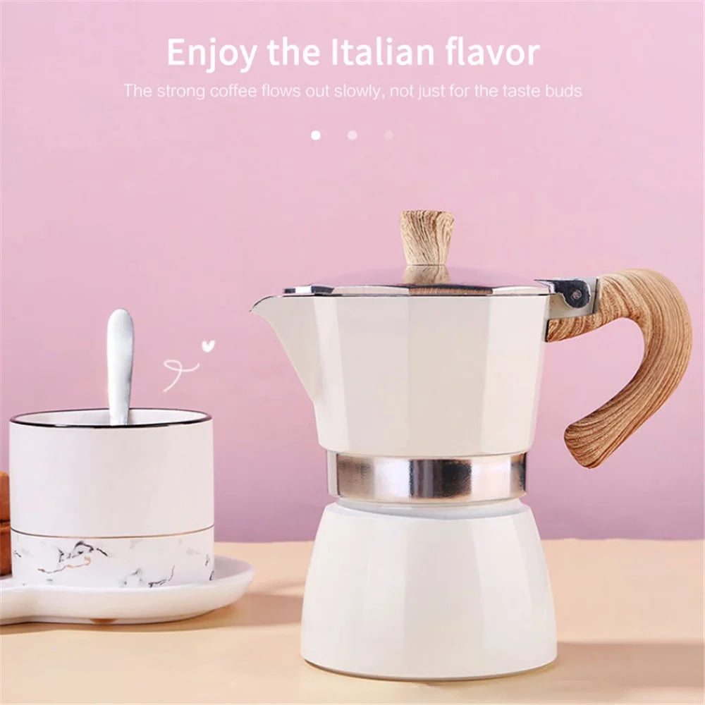 150ml Italian Mocha Espresso Percolator Pot Home Stovetop Coffee Maker Aluminum Moka Pot Kitchen Coffee Making Tool for Three People (No FDA, BPA-free) - White - 4