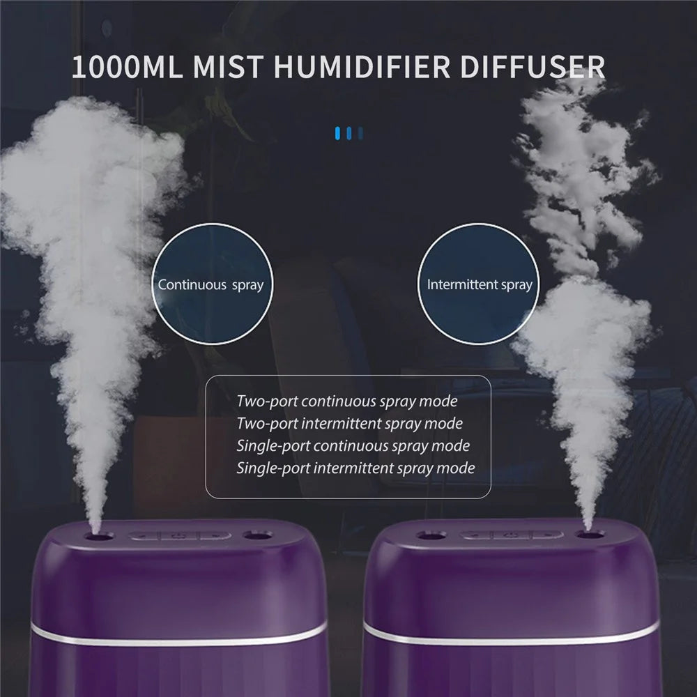 Mist Humidifier Plug-in 1000ml Dual Spouts Cold Spray LED Night Light Silent Home Humidifier Diffuser - Pink - 5
