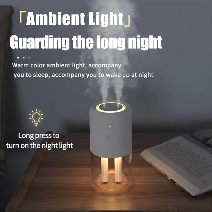 823 Home Humidifier Mini Size 280ml Dual Spray Nozzles Cool Mist Humidifier Quiet Desktop Humidifier with Light - Green - 5