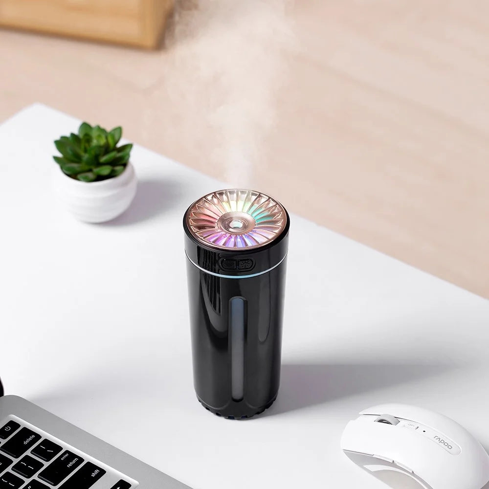 LA-0618S 300ml Portable Humidifier Desktop Air Humidifier Aroma Diffuser Mist Maker with Colorful Light for Office Cars (Battery Version) - Black - 2