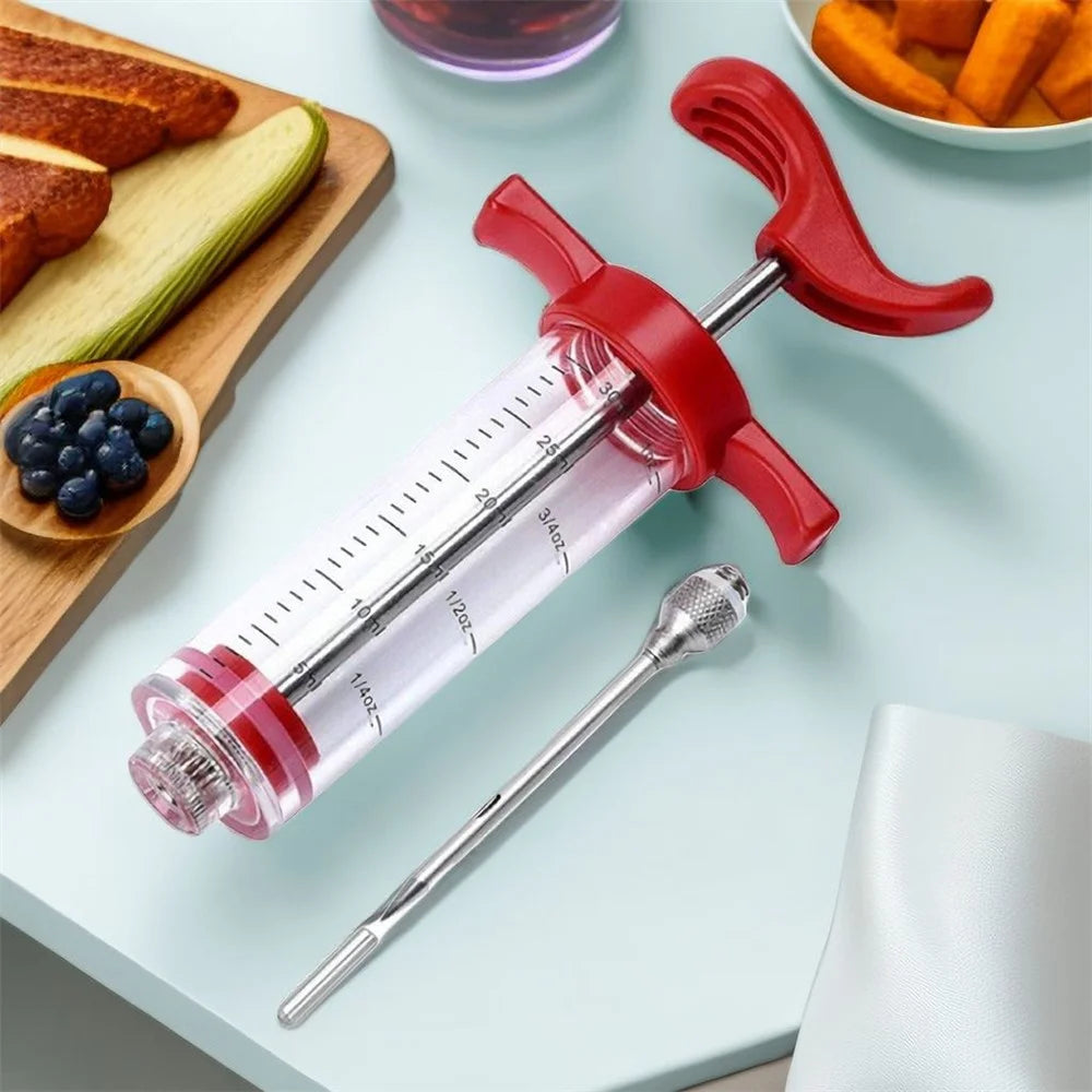 30ml Acrylic + Stainless Steel Meat Marinade Syringe Turkey Seasoning Syringe Kitchen Cooking Tool (No FDA Certified, BPA-Free) - 3
