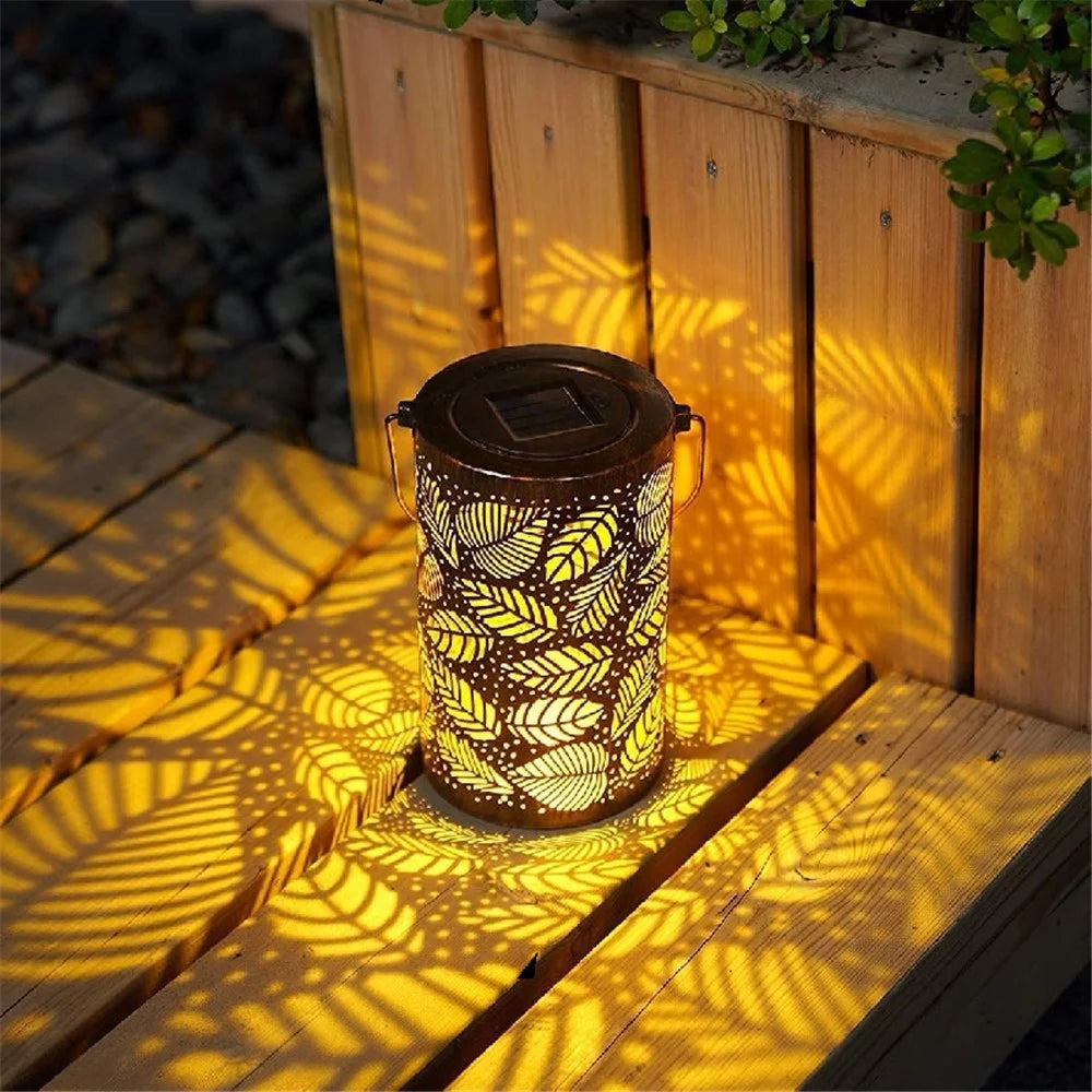 Garden Solar Lantern 3D Dynamic Leafage Hollow Out Metal Outdoor Hanging Light, Size S - 1