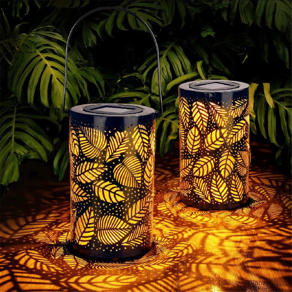 Garden Solar Lantern 3D Dynamic Leafage Hollow Out Metal Outdoor Hanging Light, Size S - 2