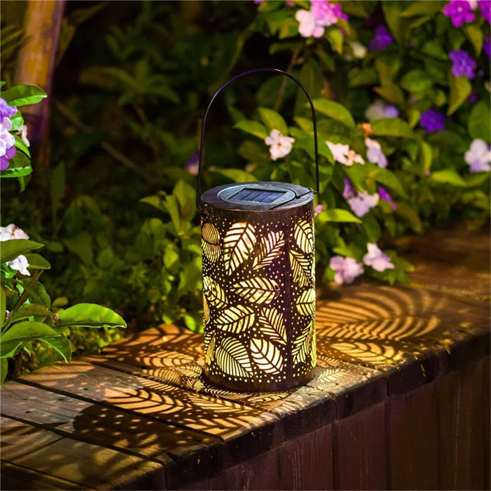 Garden Solar Lantern 3D Dynamic Leafage Hollow Out Metal Outdoor Hanging Light, Size S - 3