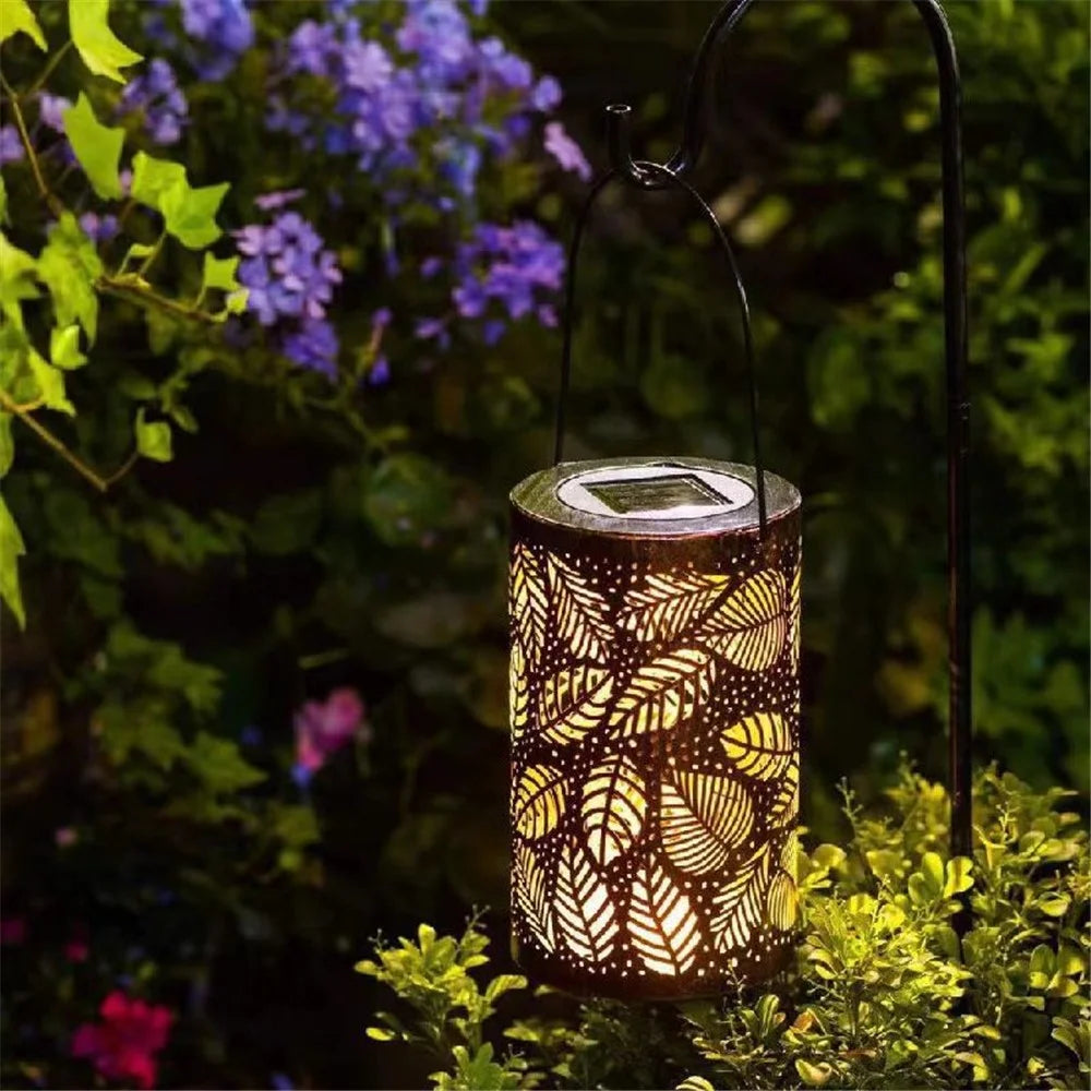 Garden Solar Lantern 3D Dynamic Leafage Hollow Out Metal Outdoor Hanging Light, Size S - 4