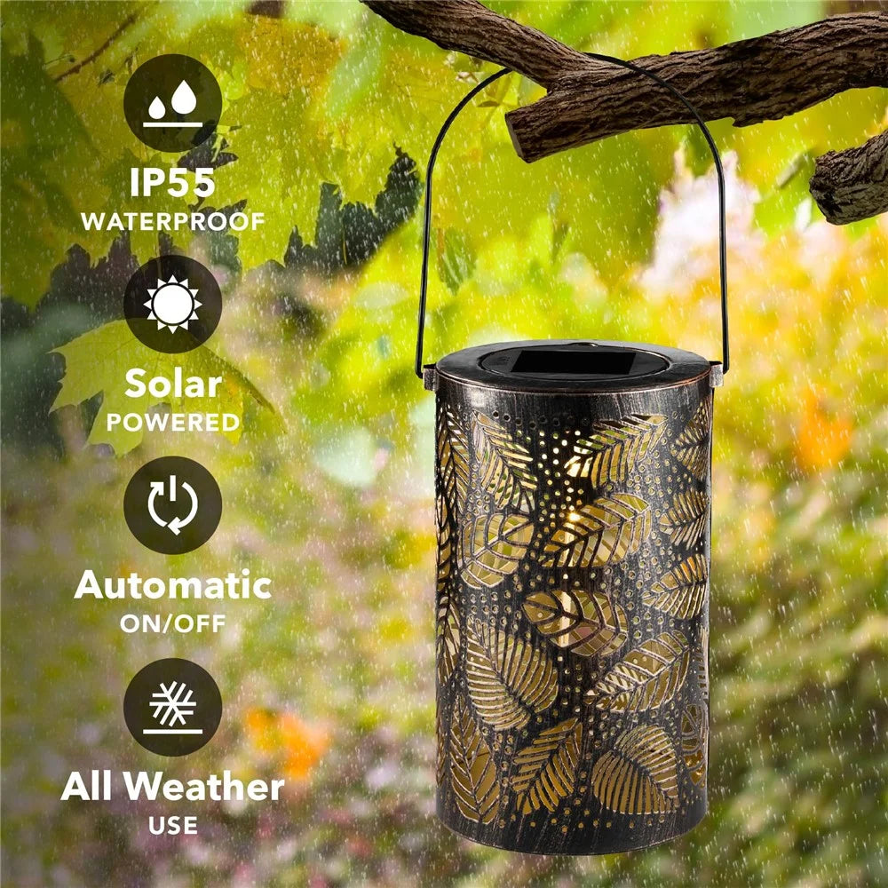 Garden Solar Lantern 3D Dynamic Leafage Hollow Out Metal Outdoor Hanging Light, Size S - 5