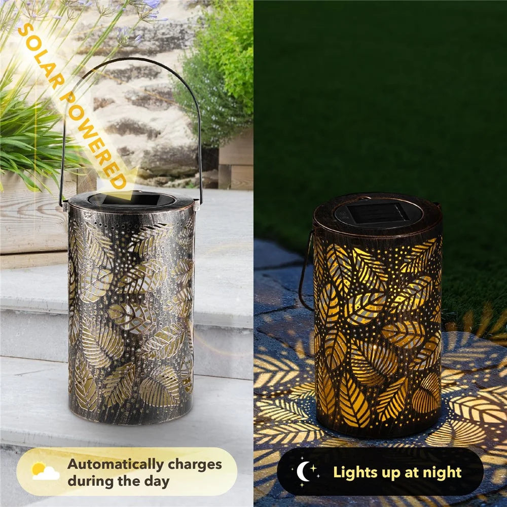Garden Solar Lantern 3D Dynamic Leafage Hollow Out Metal Outdoor Hanging Light, Size S - 6