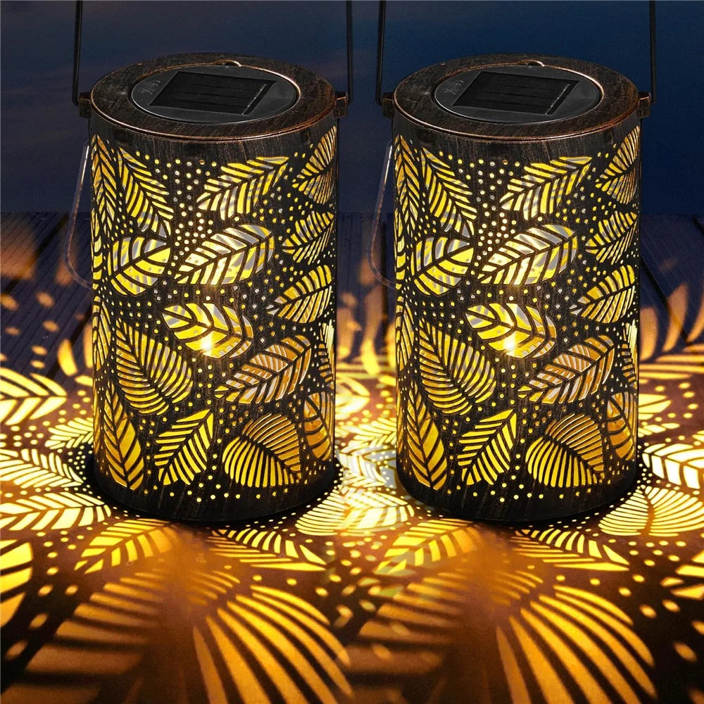 Garden Solar Lantern 3D Dynamic Leafage Hollow Out Metal Outdoor Hanging Light, Size S - 7