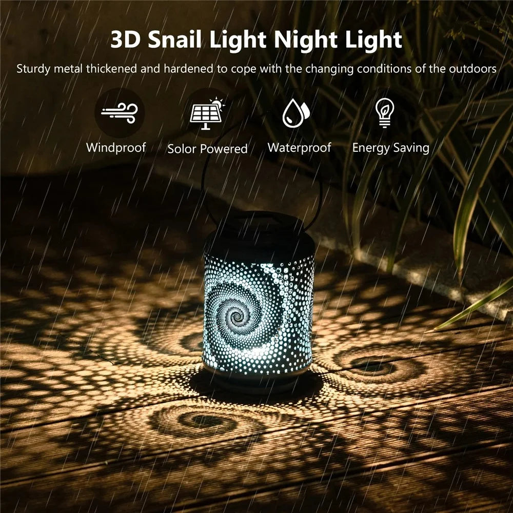 HY1225 Hollow Out 3D Snail Outdoor Solar Lantern IP44 Waterproof Garden Hanging Light - Black - 2