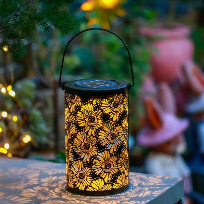 3D Dynamic Chrysanthemum Hollow Out Metal Outdoor Hanging Light Garden Solar Lantern, Size S - 1